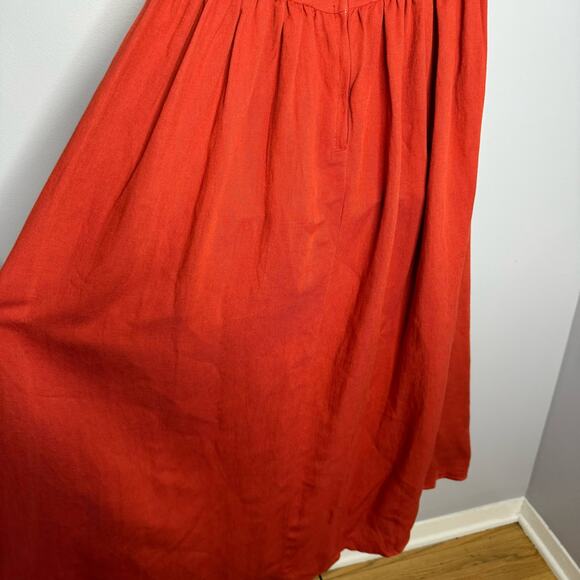 Anthropologie Currect Air Square-Neck Puff-Sleeved Midi Dress Linen Blend Sz XS - Picture 11 of 15